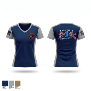 Womens Short Sleeve Vneck Shirt, RESCUE 1, Fire Department, Teamtime, Team time, sublimation, custom sports apparel, team uniforms, spirit wear, spiritwear, sports uniforms, custom shirts, team store, custom team store, fundraiser sports, apparel fundraiser