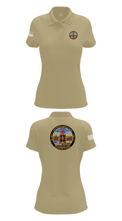 Womens Short Sleeve Performance Polo, 387th Medical Logistics Company, Army, Teamtime, Team time, sublimation, custom sports apparel, team uniforms, spirit wear, spiritwear, sports uniforms, custom shirts, team store, custom team store, fundraiser sports, apparel fundraiser
