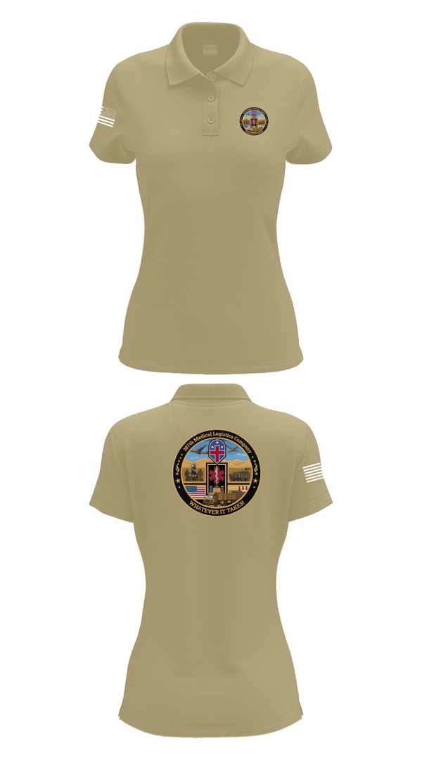 Womens Short Sleeve Performance Polo, 387th Medical Logistics Company, Army, Teamtime, Team time, sublimation, custom sports apparel, team uniforms, spirit wear, spiritwear, sports uniforms, custom shirts, team store, custom team store, fundraiser sports, apparel fundraiser
