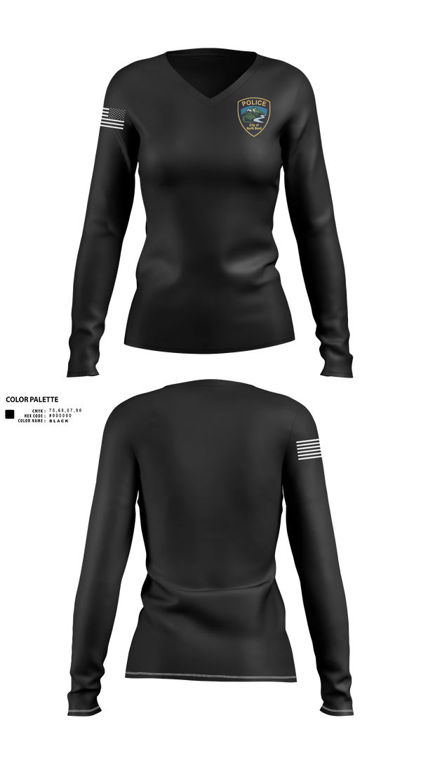 Womens Long Sleeve Vneck Shirt, North Bend PD, Police, Teamtime, Team time, sublimation, custom sports apparel, team uniforms, spirit wear, spiritwear, sports uniforms, custom shirts, team store, custom team store, fundraiser sports, apparel fundraiser