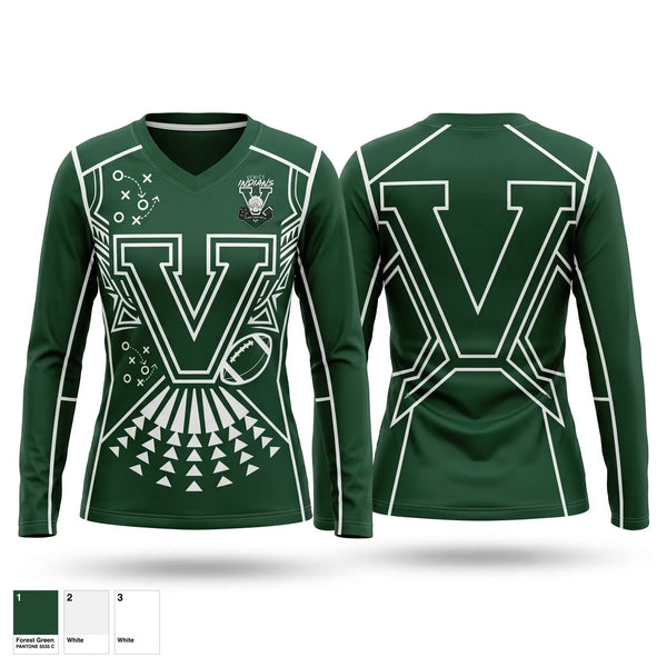 Womens Long Sleeve Vneck Shirt, Venice High School Indians, Spirit Store, Teamtime, Team time, sublimation, custom sports apparel, team uniforms, spirit wear, spiritwear, sports uniforms, custom shirts, team store, custom team store, fundraiser sports, apparel fundraiser