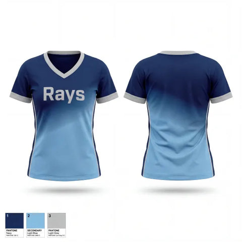 Womens Short Sleeve Vneck Shirt, Rays, Baseball, Teamtime, Team time, sublimation, custom sports apparel, team uniforms, spirit wear, spiritwear, sports uniforms, custom shirts, team store, custom team store, fundraiser sports, apparel fundraiser