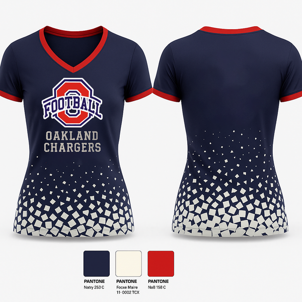 Womens Short Sleeve Vneck Shirt, Oakland Chargers, , Teamtime, Team time, sublimation, custom sports apparel, team uniforms, spirit wear, spiritwear, sports uniforms, custom shirts, team store, custom team store, fundraiser sports, apparel fundraiser