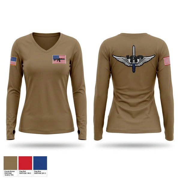 Womens Long Sleeve Vneck Shirt, 160th soar, Army, Teamtime, Team time, sublimation, custom sports apparel, team uniforms, spirit wear, spiritwear, sports uniforms, custom shirts, team store, custom team store, fundraiser sports, apparel fundraiser