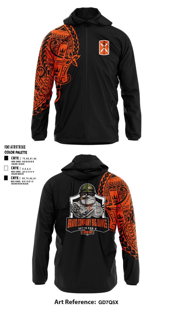 Windbreaker, Bravo 307th ESBE, Army, Teamtime, Team time, sublimation, custom sports apparel, team uniforms, spirit wear, spiritwear, sports uniforms, custom shirts, team store, custom team store, fundraiser sports, apparel fundraiser