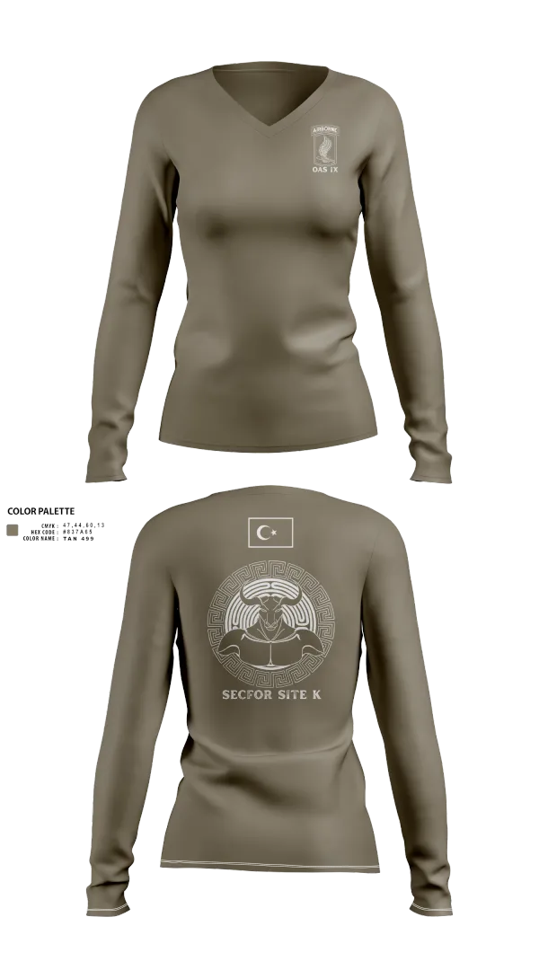 Womens Long Sleeve Vneck Shirt, 173RD ABN, Army, Teamtime, Team time, sublimation, custom sports apparel, team uniforms, spirit wear, spiritwear, sports uniforms, custom shirts, team store, custom team store, fundraiser sports, apparel fundraiser