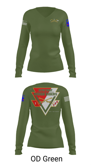Womens Long Sleeve Vneck Shirt, A Troop, 1st squadron-299th Calvary Regiment, , Teamtime, Team time, sublimation, custom sports apparel, team uniforms, spirit wear, spiritwear, sports uniforms, custom shirts, team store, custom team store, fundraiser sports, apparel fundraiser