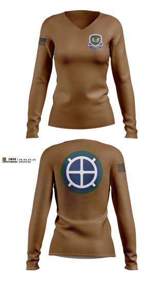 Womens Long Sleeve Vneck Shirt, 35th ID OSJA, National Guard, Teamtime, Team time, sublimation, custom sports apparel, team uniforms, spirit wear, spiritwear, sports uniforms, custom shirts, team store, custom team store, fundraiser sports, apparel fundraiser