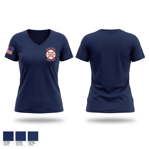 Womens Short Sleeve Vneck Shirt, Elfrida Fire DIstrict, Fire Department, Teamtime, Team time, sublimation, custom sports apparel, team uniforms, spirit wear, spiritwear, sports uniforms, custom shirts, team store, custom team store, fundraiser sports, apparel fundraiser