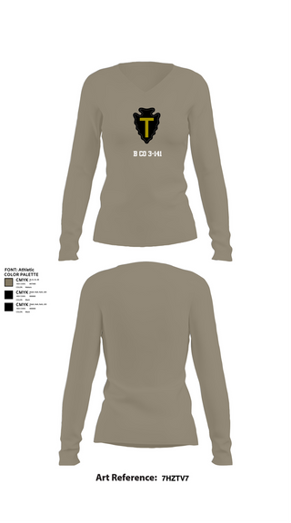 Womens Long Sleeve Vneck Shirt, B CO 3-141, Army, Teamtime, Team time, sublimation, custom sports apparel, team uniforms, spirit wear, spiritwear, sports uniforms, custom shirts, team store, custom team store, fundraiser sports, apparel fundraiser