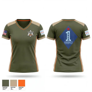 Womens Short Sleeve Vneck Shirt, Chicago Police Area 1 PRT, Police, Teamtime, Team time, sublimation, custom sports apparel, team uniforms, spirit wear, spiritwear, sports uniforms, custom shirts, team store, custom team store, fundraiser sports, apparel fundraiser