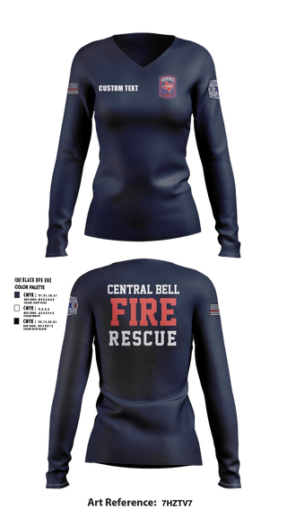 Womens Long Sleeve Vneck Shirt, Central Bell County Fire Rescue, Fire Department, Teamtime, Team time, sublimation, custom sports apparel, team uniforms, spirit wear, spiritwear, sports uniforms, custom shirts, team store, custom team store, fundraiser sports, apparel fundraiser