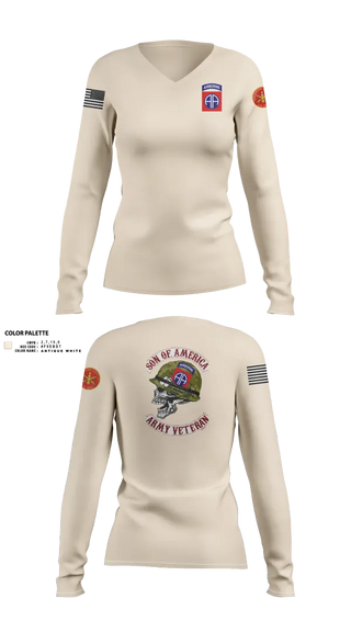 Womens Long Sleeve Vneck Shirt, 82d ABN DIV, , Teamtime, Team time, sublimation, custom sports apparel, team uniforms, spirit wear, spiritwear, sports uniforms, custom shirts, team store, custom team store, fundraiser sports, apparel fundraiser