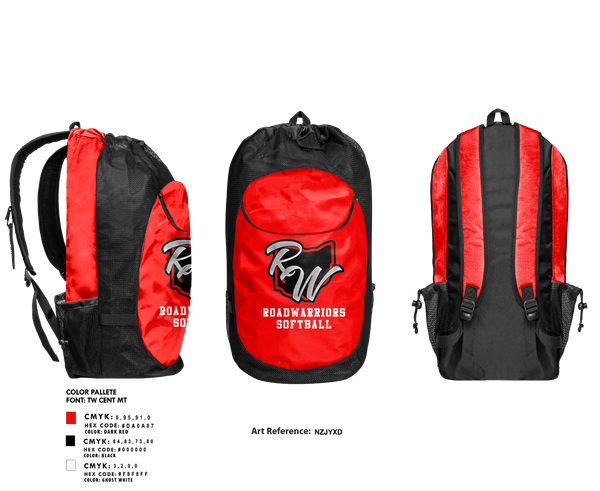 Gear Bag, Roadwarriors, Softball, Teamtime, Team time, sublimation, custom sports apparel, team uniforms, spirit wear, spiritwear, sports uniforms, custom shirts, team store, custom team store, fundraiser sports, apparel fundraiser