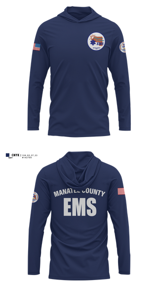 Long Sleeve Performance Shirt with hood, Manatee County EMS, EMS/EMT, Teamtime, Team time, sublimation, custom sports apparel, team uniforms, spirit wear, spiritwear, sports uniforms, custom shirts, team store, custom team store, fundraiser sports, apparel fundraiser