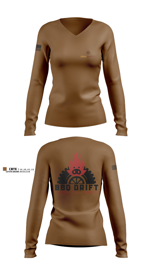 Womens Long Sleeve Vneck Shirt, BBQ Drift, , Teamtime, Team time, sublimation, custom sports apparel, team uniforms, spirit wear, spiritwear, sports uniforms, custom shirts, team store, custom team store, fundraiser sports, apparel fundraiser