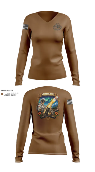 Womens Long Sleeve Vneck Shirt, MORTARS, National Guard, Teamtime, Team time, sublimation, custom sports apparel, team uniforms, spirit wear, spiritwear, sports uniforms, custom shirts, team store, custom team store, fundraiser sports, apparel fundraiser