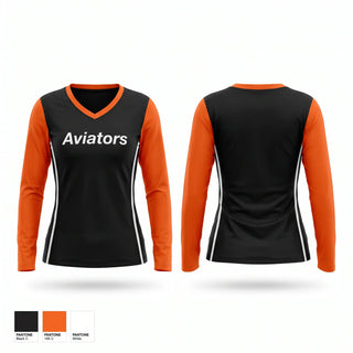 Womens Long Sleeve Vneck Shirt, Alliance Aviators, , Teamtime, Team time, sublimation, custom sports apparel, team uniforms, spirit wear, spiritwear, sports uniforms, custom shirts, team store, custom team store, fundraiser sports, apparel fundraiser