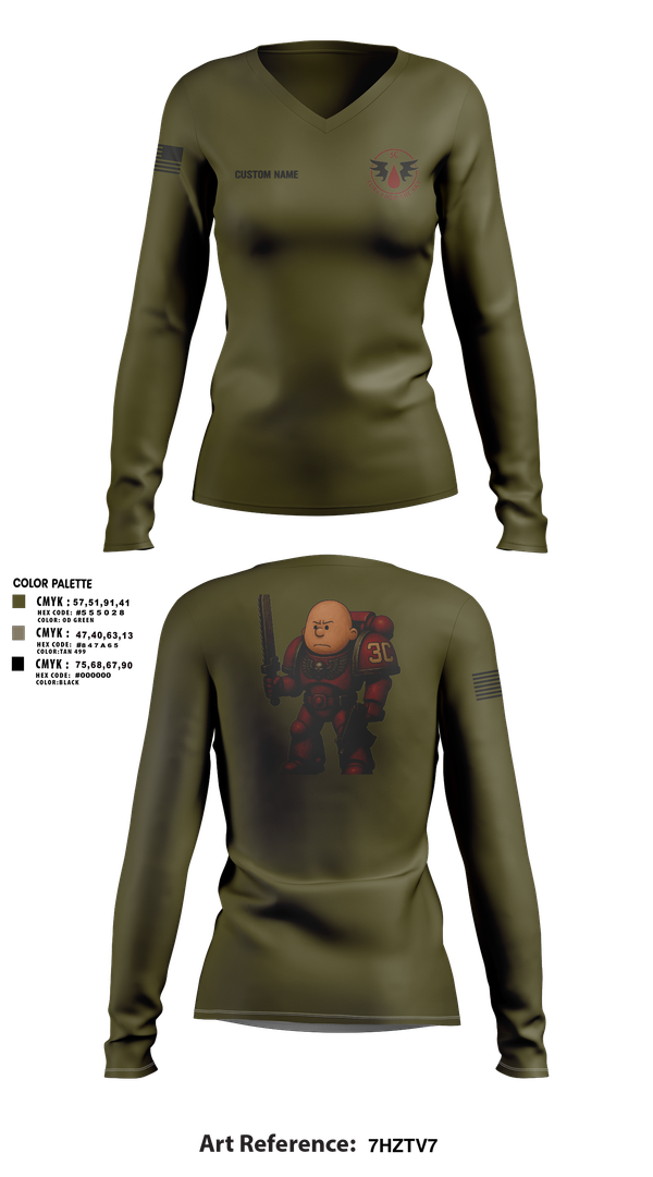 Womens Long Sleeve Vneck Shirt, CCo, 1-508PIR (OG), Army, Teamtime, Team time, sublimation, custom sports apparel, team uniforms, spirit wear, spiritwear, sports uniforms, custom shirts, team store, custom team store, fundraiser sports, apparel fundraiser