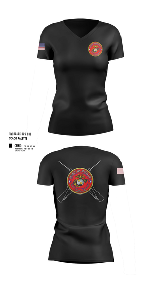 Womens Short Sleeve Vneck Shirt, Ruskin Highschool MCJROTC drill team, Marines, Teamtime, Team time, sublimation, custom sports apparel, team uniforms, spirit wear, spiritwear, sports uniforms, custom shirts, team store, custom team store, fundraiser sports, apparel fundraiser
