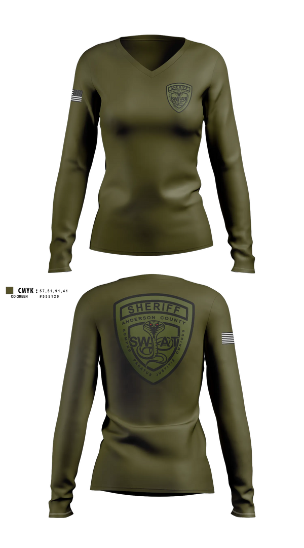Womens Long Sleeve Vneck Shirt, Anderson County Swat, Police, Teamtime, Team time, sublimation, custom sports apparel, team uniforms, spirit wear, spiritwear, sports uniforms, custom shirts, team store, custom team store, fundraiser sports, apparel fundraiser