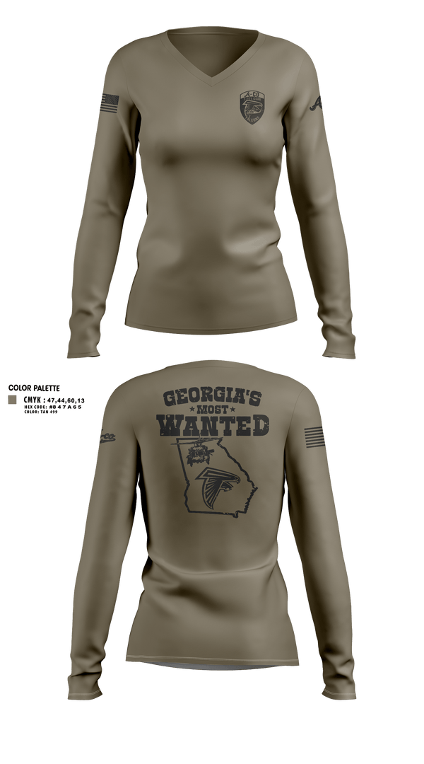 Womens Long Sleeve Vneck Shirt, A-Co 1-171, National Guard, Teamtime, Team time, sublimation, custom sports apparel, team uniforms, spirit wear, spiritwear, sports uniforms, custom shirts, team store, custom team store, fundraiser sports, apparel fundraiser