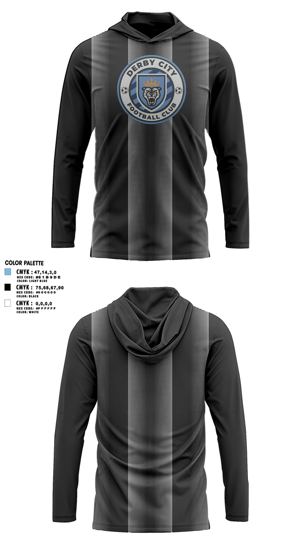 Long Sleeve Performance Shirt with hood, Derby City FC, Men's Soccer, Teamtime, Team time, sublimation, custom sports apparel, team uniforms, spirit wear, spiritwear, sports uniforms, custom shirts, team store, custom team store, fundraiser sports, apparel fundraiser