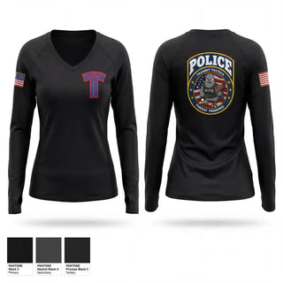 Womens Long Sleeve Vneck Shirt, NYPD THREAT, Police, Teamtime, Team time, sublimation, custom sports apparel, team uniforms, spirit wear, spiritwear, sports uniforms, custom shirts, team store, custom team store, fundraiser sports, apparel fundraiser
