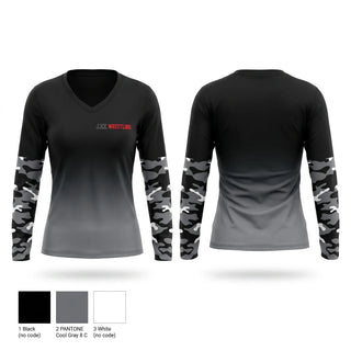 Womens Long Sleeve Vneck Shirt, J.E.T., Wrestling, Teamtime, Team time, sublimation, custom sports apparel, team uniforms, spirit wear, spiritwear, sports uniforms, custom shirts, team store, custom team store, fundraiser sports, apparel fundraiser