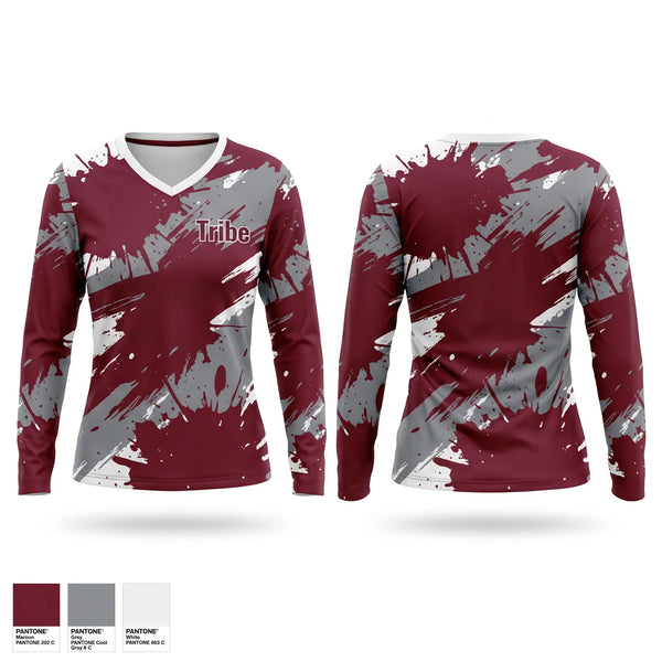 Womens Long Sleeve Vneck Shirt, Tribe, Baseball, Teamtime, Team time, sublimation, custom sports apparel, team uniforms, spirit wear, spiritwear, sports uniforms, custom shirts, team store, custom team store, fundraiser sports, apparel fundraiser