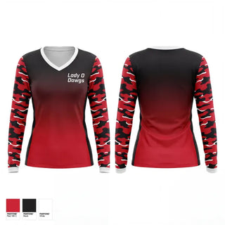 Womens Long Sleeve Vneck Shirt, Lady O Dawgs, Softball, Teamtime, Team time, sublimation, custom sports apparel, team uniforms, spirit wear, spiritwear, sports uniforms, custom shirts, team store, custom team store, fundraiser sports, apparel fundraiser