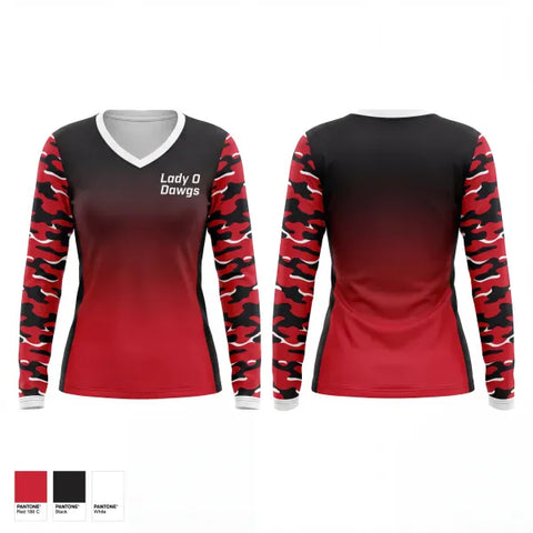 Womens Long Sleeve Vneck Shirt, Lady O Dawgs, Softball, Teamtime, Team time, sublimation, custom sports apparel, team uniforms, spirit wear, spiritwear, sports uniforms, custom shirts, team store, custom team store, fundraiser sports, apparel fundraiser