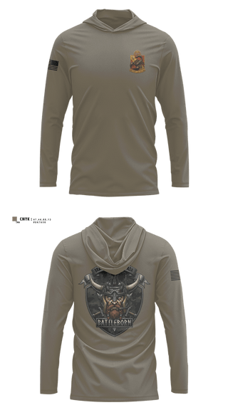 Long Sleeve Performance Shirt with hood, Battleborn, Army, Teamtime, Team time, sublimation, custom sports apparel, team uniforms, spirit wear, spiritwear, sports uniforms, custom shirts, team store, custom team store, fundraiser sports, apparel fundraiser