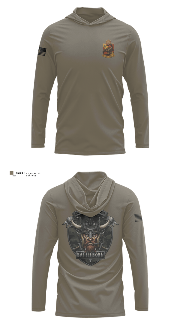 Long Sleeve Performance Shirt with hood, Battleborn, Army, Teamtime, Team time, sublimation, custom sports apparel, team uniforms, spirit wear, spiritwear, sports uniforms, custom shirts, team store, custom team store, fundraiser sports, apparel fundraiser