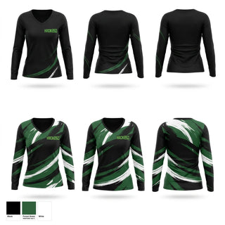 Womens Long Sleeve Vneck Shirt, Hurricanes, Spirit Store, Teamtime, Team time, sublimation, custom sports apparel, team uniforms, spirit wear, spiritwear, sports uniforms, custom shirts, team store, custom team store, fundraiser sports, apparel fundraiser