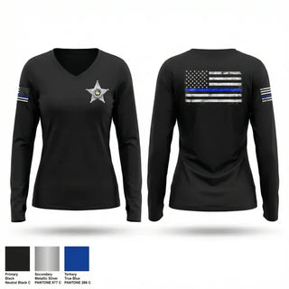 Womens Long Sleeve Vneck Shirt, Shelburn Police Department, Police, Teamtime, Team time, sublimation, custom sports apparel, team uniforms, spirit wear, spiritwear, sports uniforms, custom shirts, team store, custom team store, fundraiser sports, apparel fundraiser