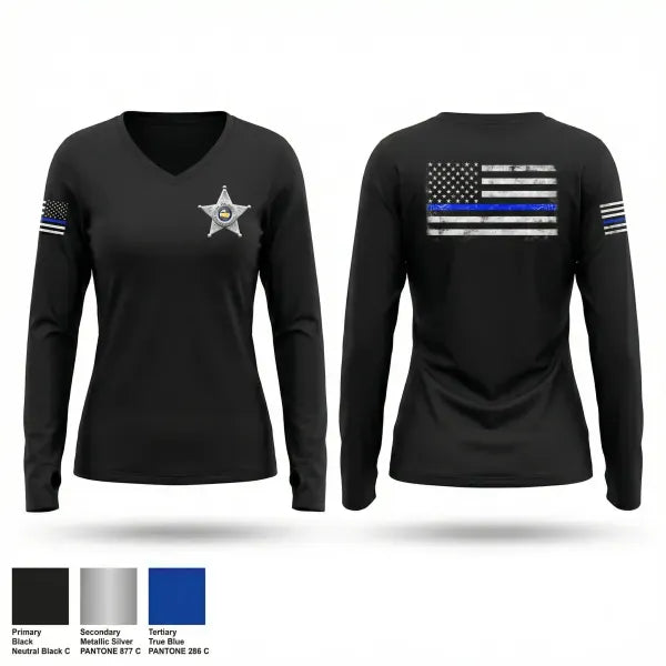 Womens Long Sleeve Vneck Shirt, Shelburn Police Department, Police, Teamtime, Team time, sublimation, custom sports apparel, team uniforms, spirit wear, spiritwear, sports uniforms, custom shirts, team store, custom team store, fundraiser sports, apparel fundraiser