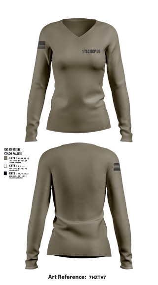 Womens Long Sleeve Vneck Shirt, 1 TSC OCP G6, Army, Teamtime, Team time, sublimation, custom sports apparel, team uniforms, spirit wear, spiritwear, sports uniforms, custom shirts, team store, custom team store, fundraiser sports, apparel fundraiser