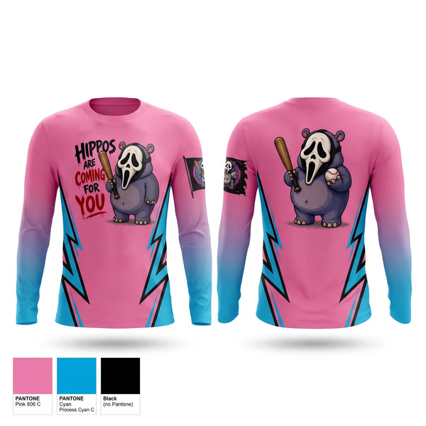 Long Sleeve Performance Shirt, Halloween hippos, Baseball, Teamtime, Team time, sublimation, custom sports apparel, team uniforms, spirit wear, spiritwear, sports uniforms, custom shirts, team store, custom team store, fundraiser sports, apparel fundraiser