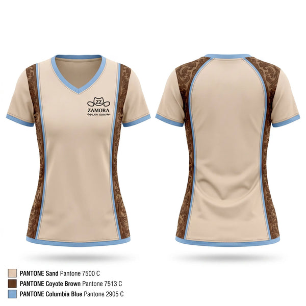 Womens Short Sleeve Vneck Shirt, Zamora Law Firm, , Teamtime, Team time, sublimation, custom sports apparel, team uniforms, spirit wear, spiritwear, sports uniforms, custom shirts, team store, custom team store, fundraiser sports, apparel fundraiser