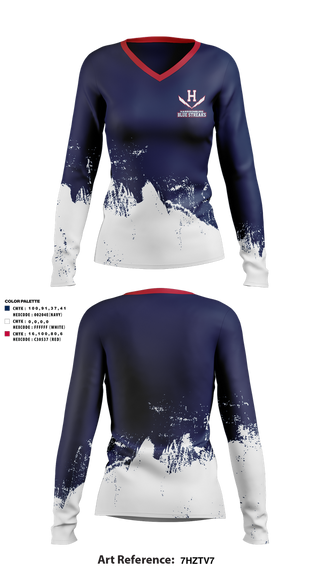 Womens Long Sleeve Vneck Shirt, Harrisonburg Blue Streaks, Cross Country, Teamtime, Team time, sublimation, custom sports apparel, team uniforms, spirit wear, spiritwear, sports uniforms, custom shirts, team store, custom team store, fundraiser sports, apparel fundraiser
