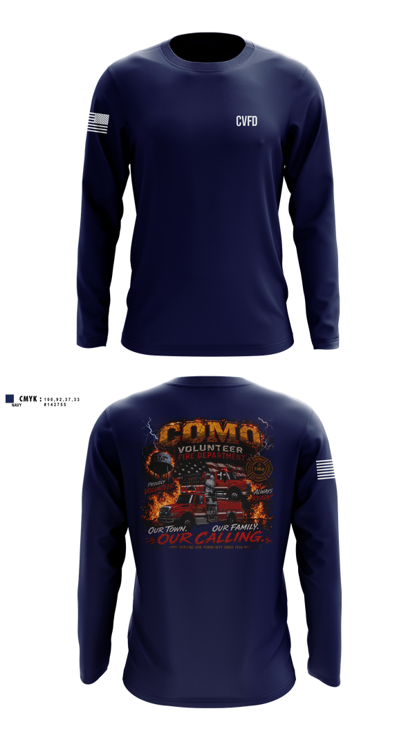 Long Sleeve Performance Shirt, Como Volunteer Fire Department, Fire Department, Teamtime, Team time, sublimation, custom sports apparel, team uniforms, spirit wear, spiritwear, sports uniforms, custom shirts, team store, custom team store, fundraiser sports, apparel fundraiser
