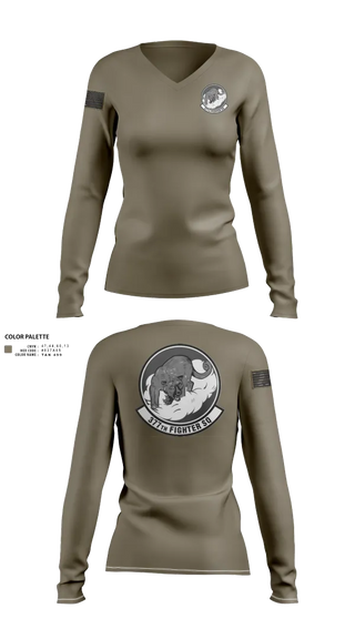 Womens Long Sleeve Vneck Shirt, 377 Fighter Generation Squadron, , Teamtime, Team time, sublimation, custom sports apparel, team uniforms, spirit wear, spiritwear, sports uniforms, custom shirts, team store, custom team store, fundraiser sports, apparel fundraiser