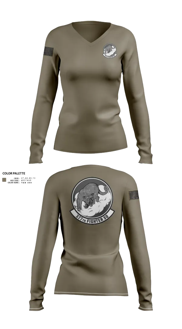 Womens Long Sleeve Vneck Shirt, 377 Fighter Generation Squadron, , Teamtime, Team time, sublimation, custom sports apparel, team uniforms, spirit wear, spiritwear, sports uniforms, custom shirts, team store, custom team store, fundraiser sports, apparel fundraiser