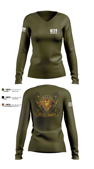 Womens Long Sleeve Vneck Shirt, 59th ORD BDE, Army, Teamtime, Team time, sublimation, custom sports apparel, team uniforms, spirit wear, spiritwear, sports uniforms, custom shirts, team store, custom team store, fundraiser sports, apparel fundraiser