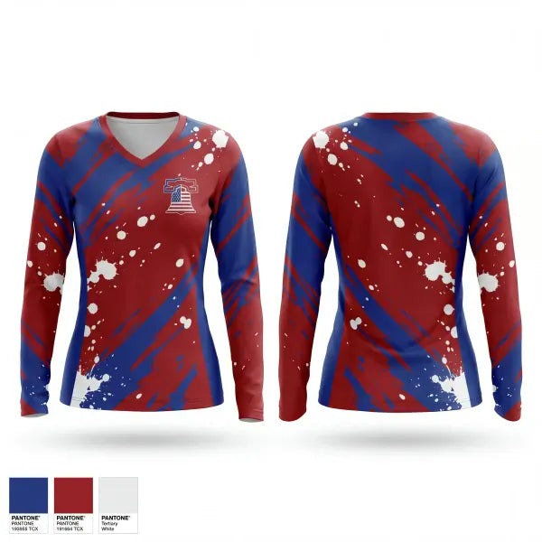 Womens Long Sleeve Vneck Shirt, Liberty Bell Baseball, Baseball, Teamtime, Team time, sublimation, custom sports apparel, team uniforms, spirit wear, spiritwear, sports uniforms, custom shirts, team store, custom team store, fundraiser sports, apparel fundraiser