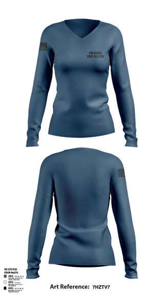 Womens Long Sleeve Vneck Shirt, Palisade Fire Rescue, EMS/EMT, Teamtime, Team time, sublimation, custom sports apparel, team uniforms, spirit wear, spiritwear, sports uniforms, custom shirts, team store, custom team store, fundraiser sports, apparel fundraiser