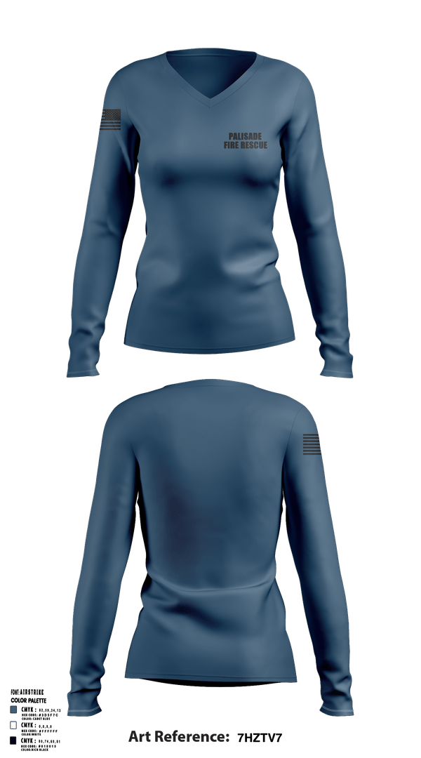 Womens Long Sleeve Vneck Shirt, Palisade Fire Rescue, EMS/EMT, Teamtime, Team time, sublimation, custom sports apparel, team uniforms, spirit wear, spiritwear, sports uniforms, custom shirts, team store, custom team store, fundraiser sports, apparel fundraiser