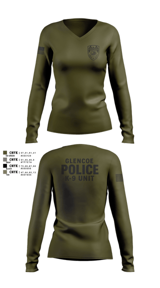 Womens Long Sleeve Vneck Shirt, GLENCOE POLICE DEPARTMENT K9, Police, Teamtime, Team time, sublimation, custom sports apparel, team uniforms, spirit wear, spiritwear, sports uniforms, custom shirts, team store, custom team store, fundraiser sports, apparel fundraiser