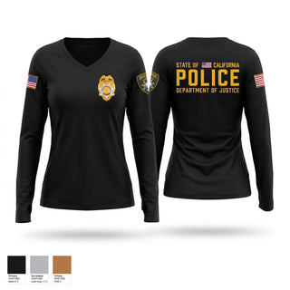 Womens Long Sleeve Vneck Shirt, CA DOJ, Police, Teamtime, Team time, sublimation, custom sports apparel, team uniforms, spirit wear, spiritwear, sports uniforms, custom shirts, team store, custom team store, fundraiser sports, apparel fundraiser